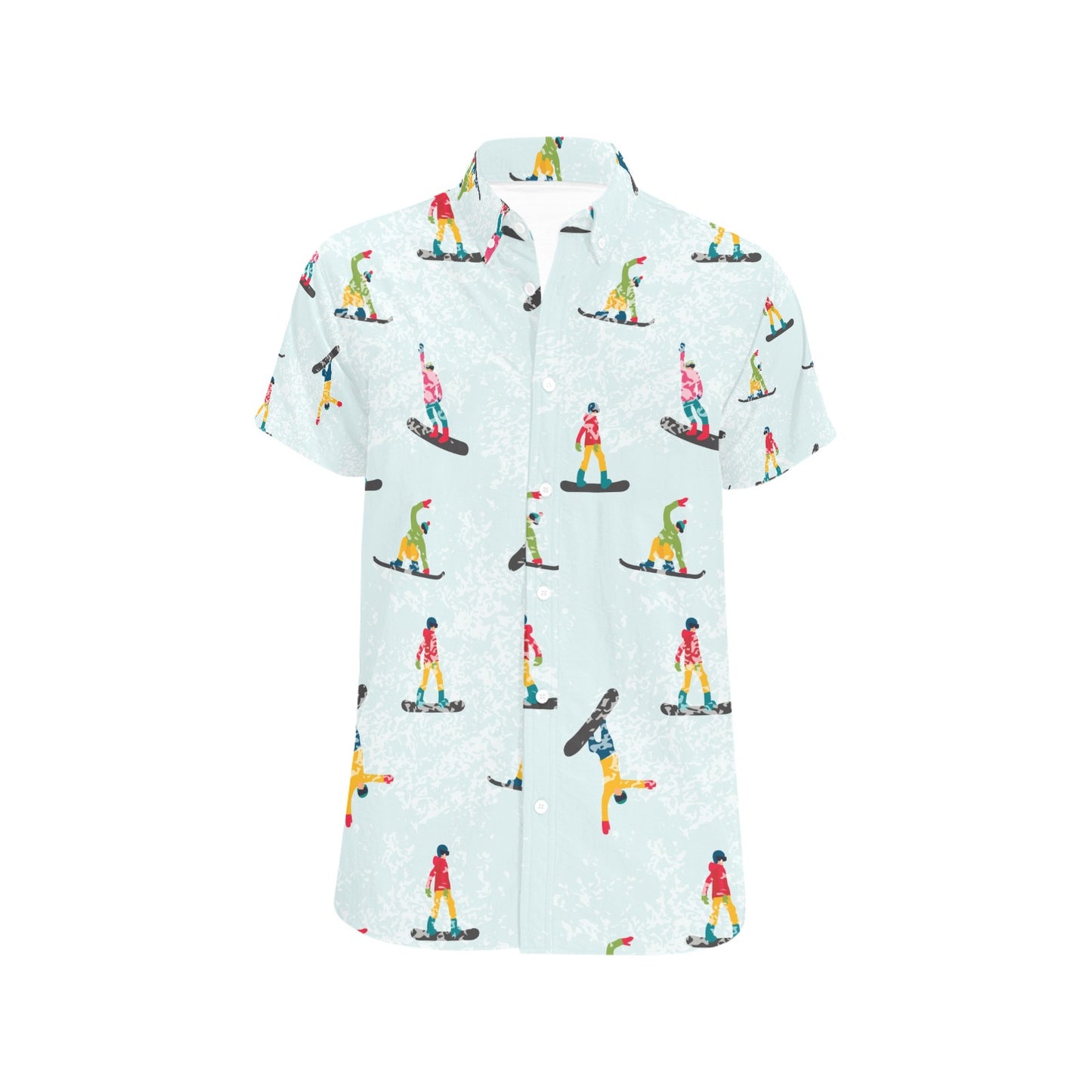 Snowboard Print Design LKS304 Men Short Sleeve Button Up Shirt