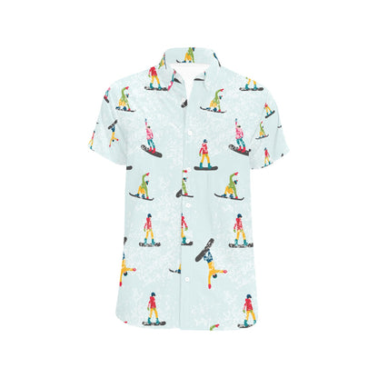Snowboard Print Design LKS304 Men Short Sleeve Button Up Shirt