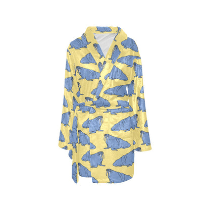 Walrus Pattern Print Design 02 Women's Fleece Robe
