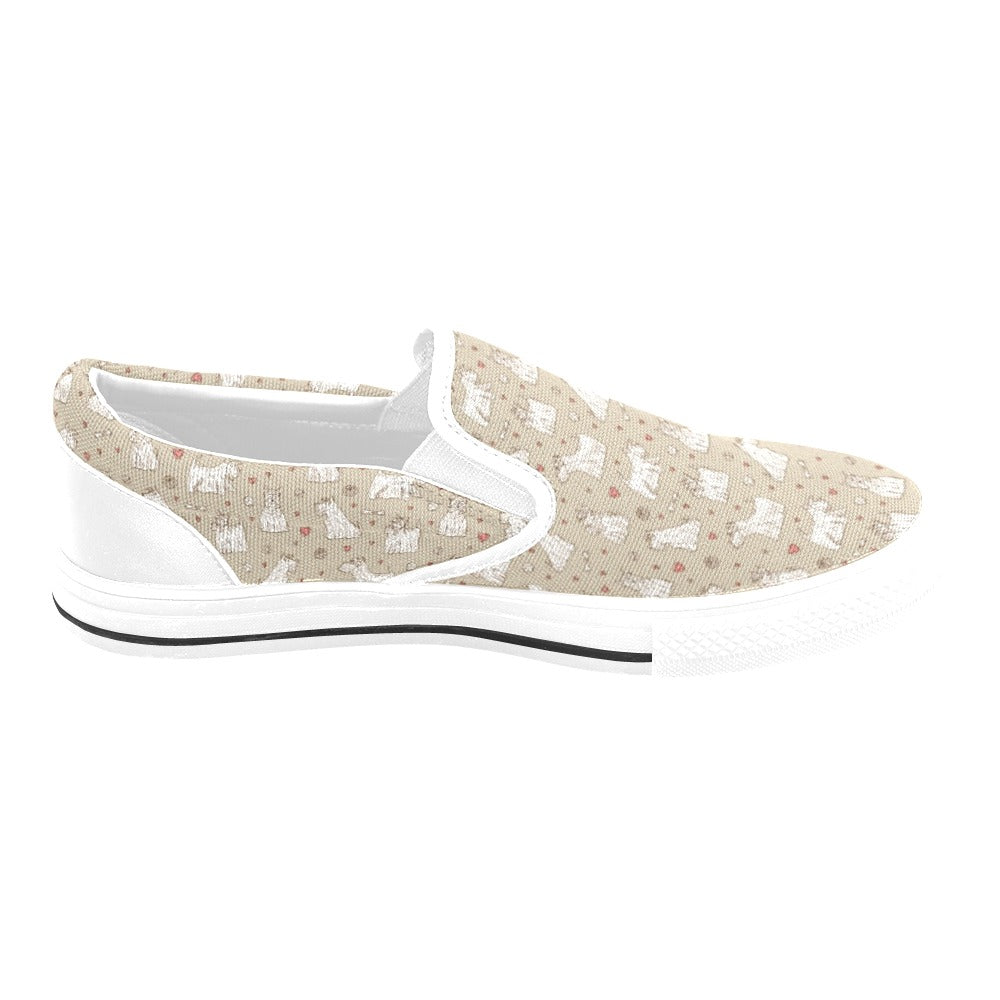 Scottish Terriers Print Design LKS3017 White Slip Ons Canvas Women's Shoes
