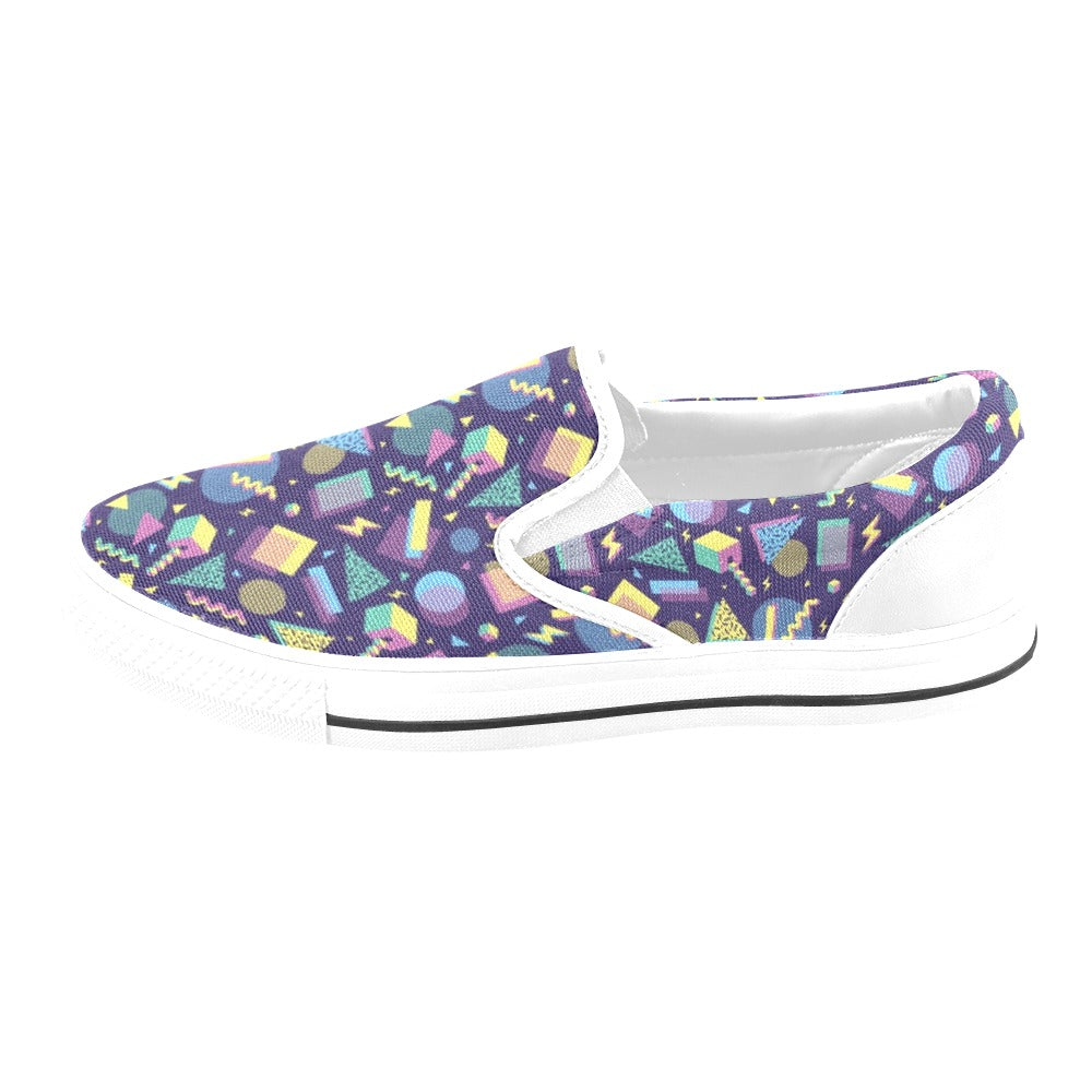 Geometric Print Design LKS401 White Slip Ons Canvas Women's Shoes