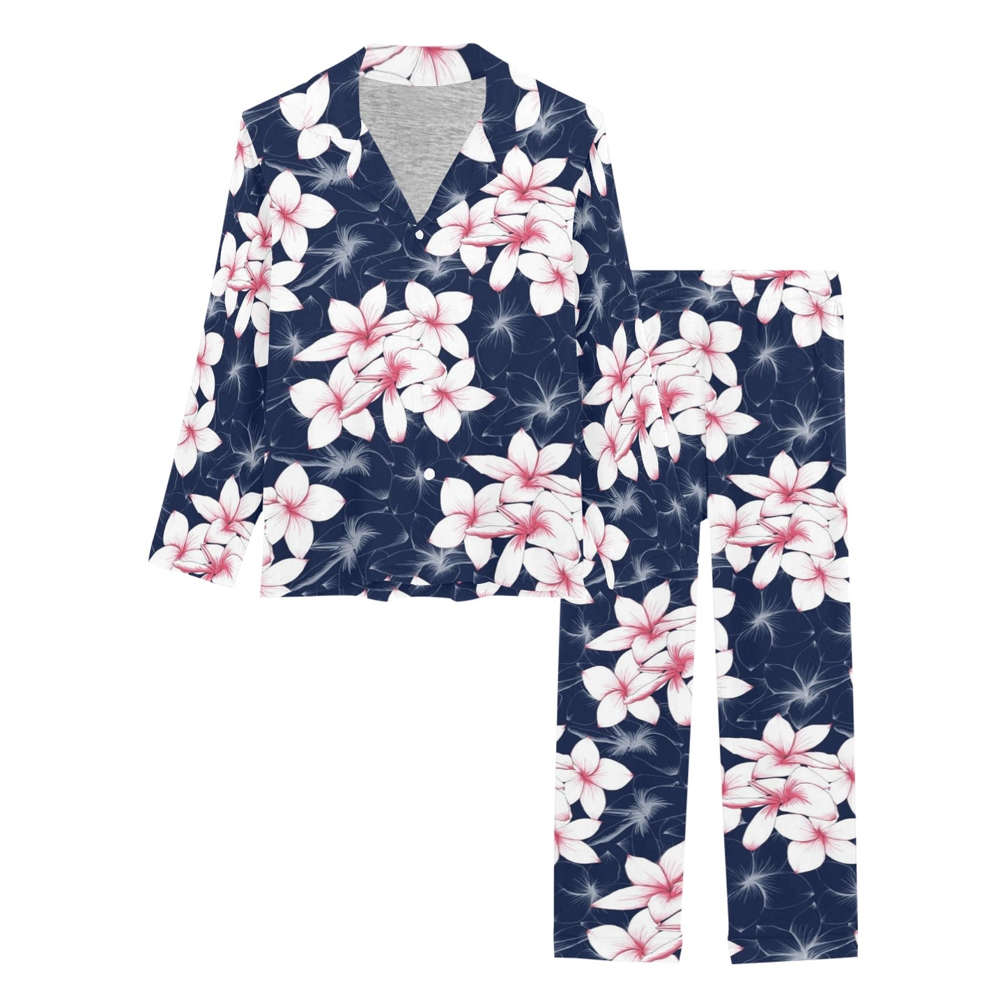 Plumeria Pattern Print Design PM017 Women's Long Pajama Set