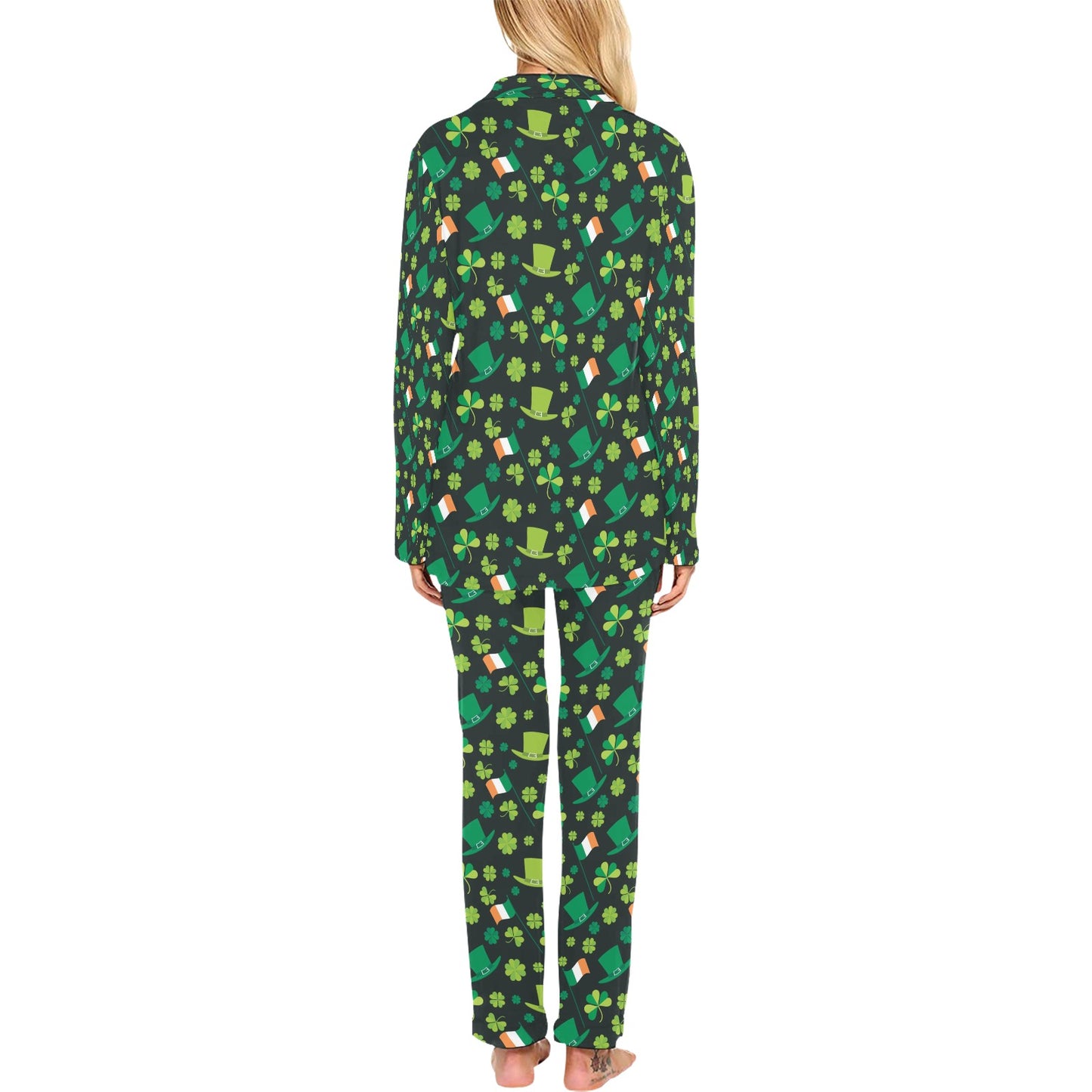 Shamrock Saint Patrick's Day Print Design LKS304 Women's Long Pajama Set