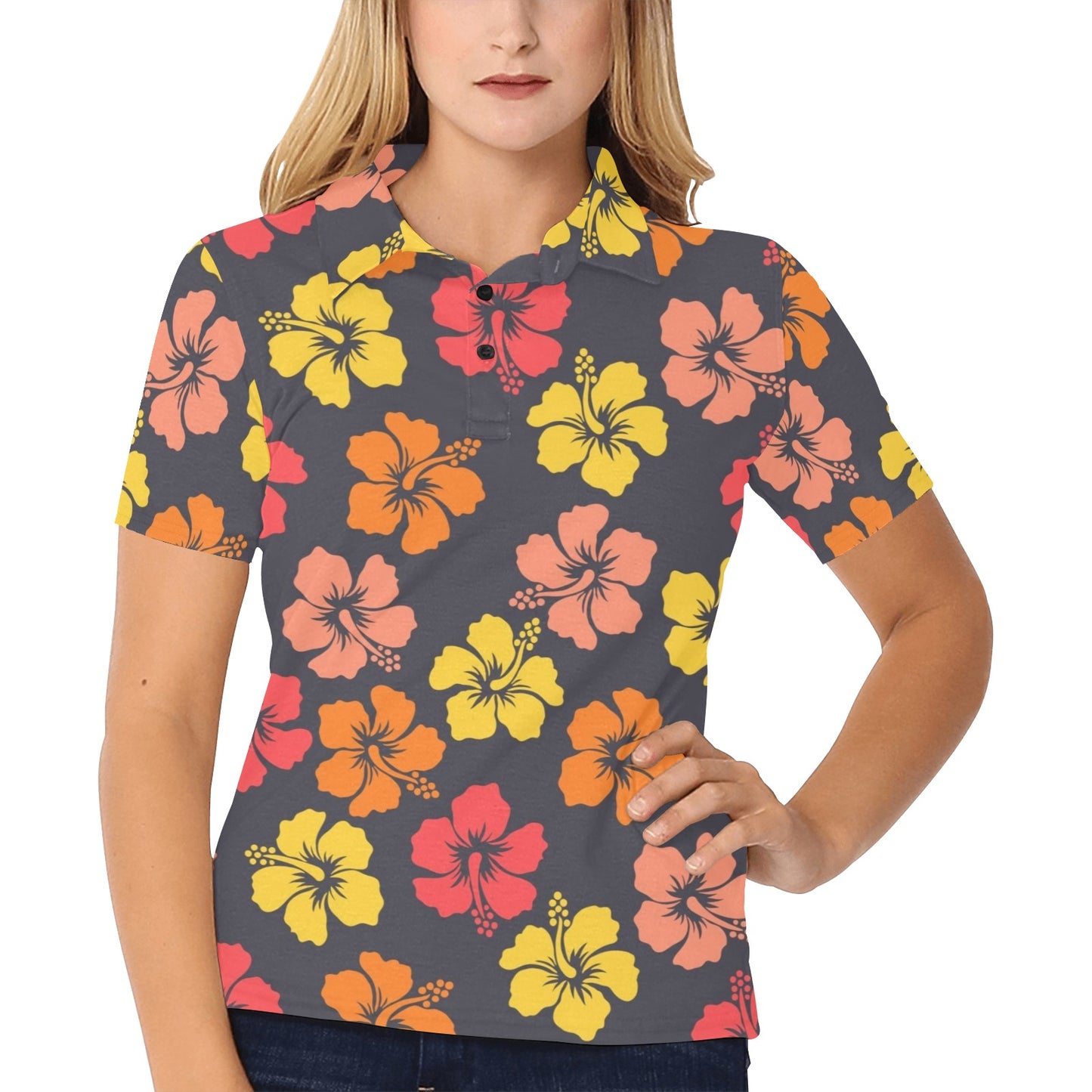Hibiscus Pattern Print Design HB024 Women's Polo Shirt