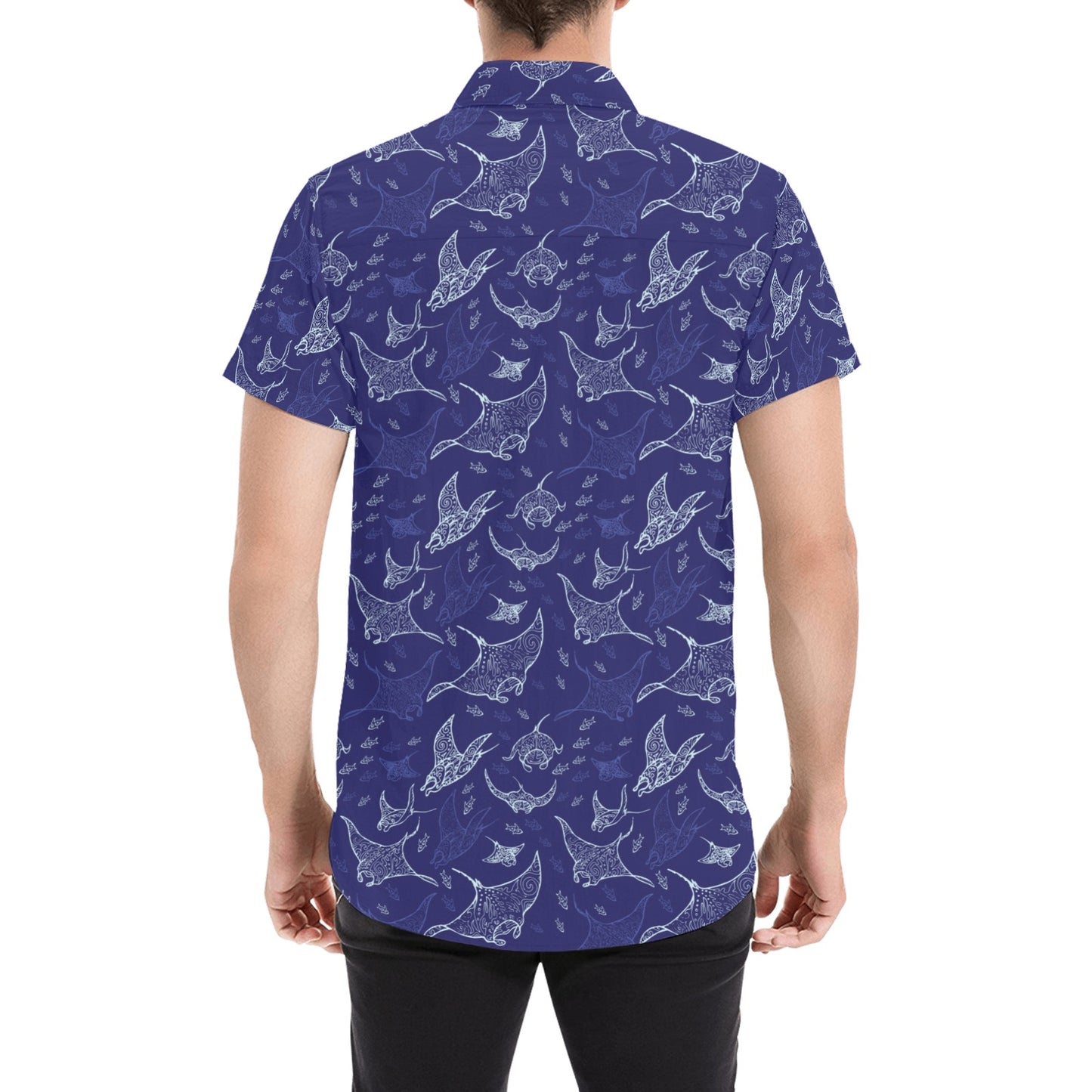 Manta Ray Print Design LKS401 Men Short Sleeve Button Up Shirt