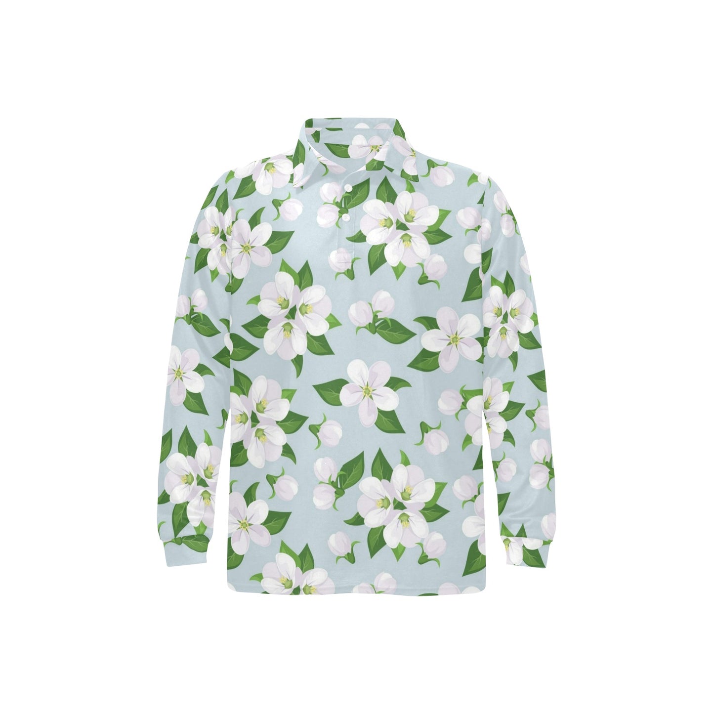 Apple blossom Pattern Print Design AB04 Long Sleeve Polo Shirt For Men's