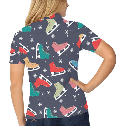 Ice Skate Pattern Print Design 04 Women's Polo Shirt