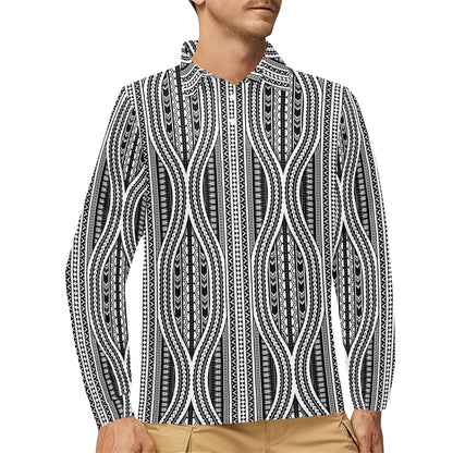 Polynesian Tribal Style Long Sleeve Polo Shirt For Men's