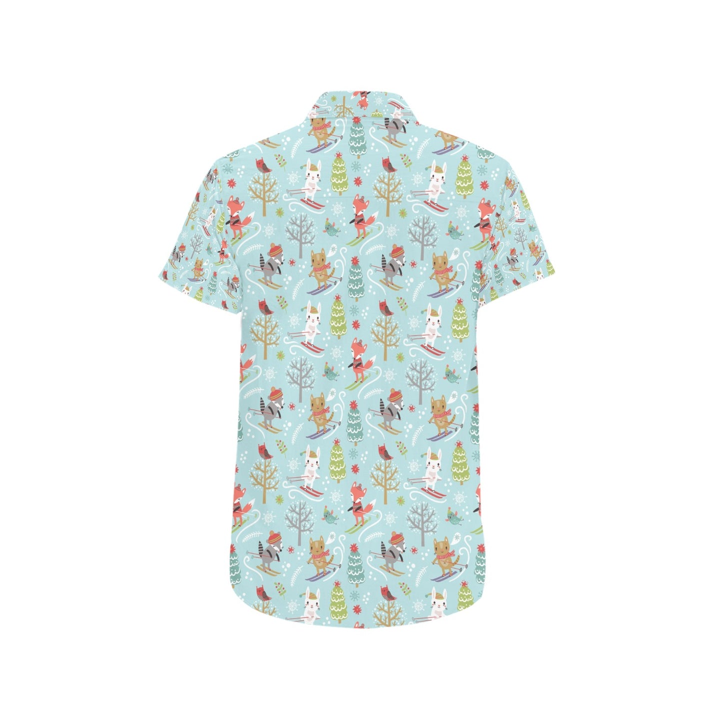 Ski Fox Cute Print Design LKS303 Men Short Sleeve Button Up Shirt