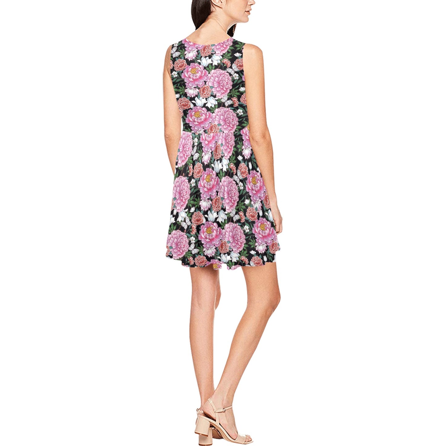 Dahlia Pattern Print Design 02 Sleeveless Dress