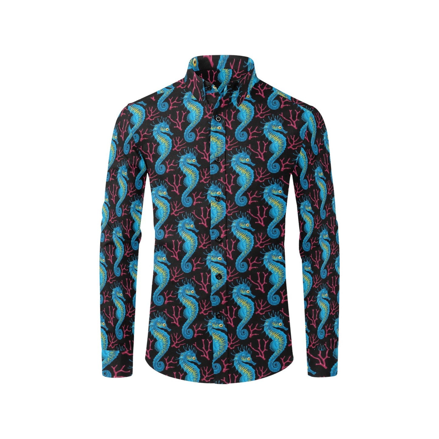 SeaHorse Print Design LKS401 Men's Long Sleeve Dress Shirt