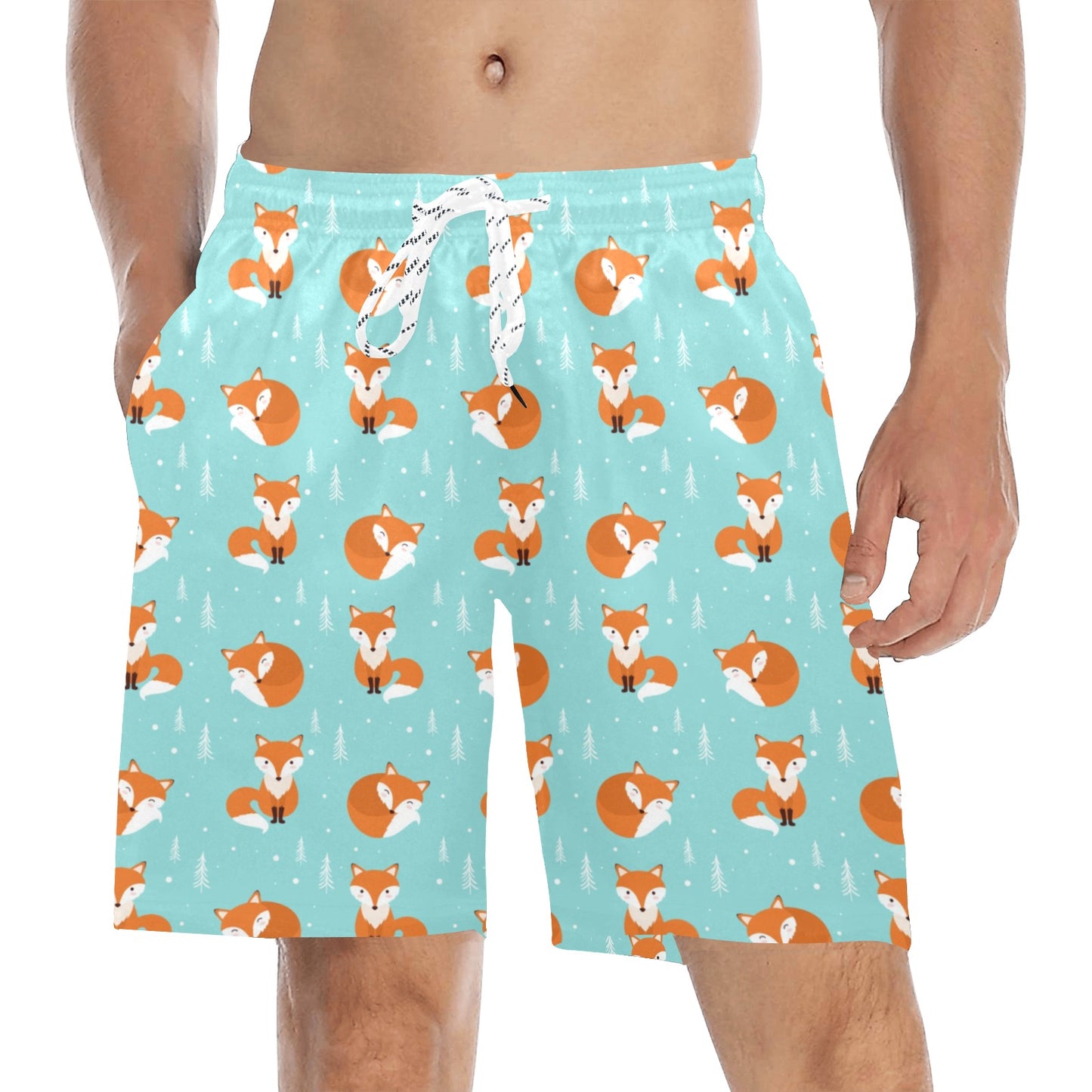 Fox Design Snow Print Pattern Men's Swim Trunks Beach Shorts