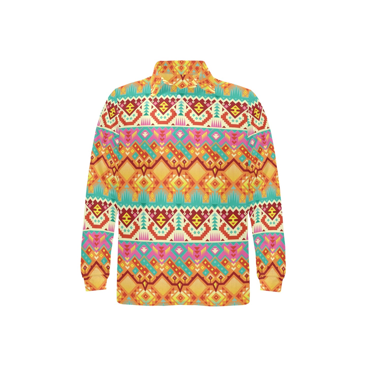 Aztec Pattern Print Design 03 Long Sleeve Polo Shirt For Men's