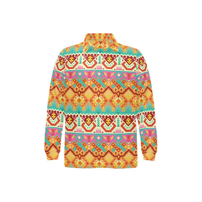Aztec Pattern Print Design 03 Long Sleeve Polo Shirt For Men's