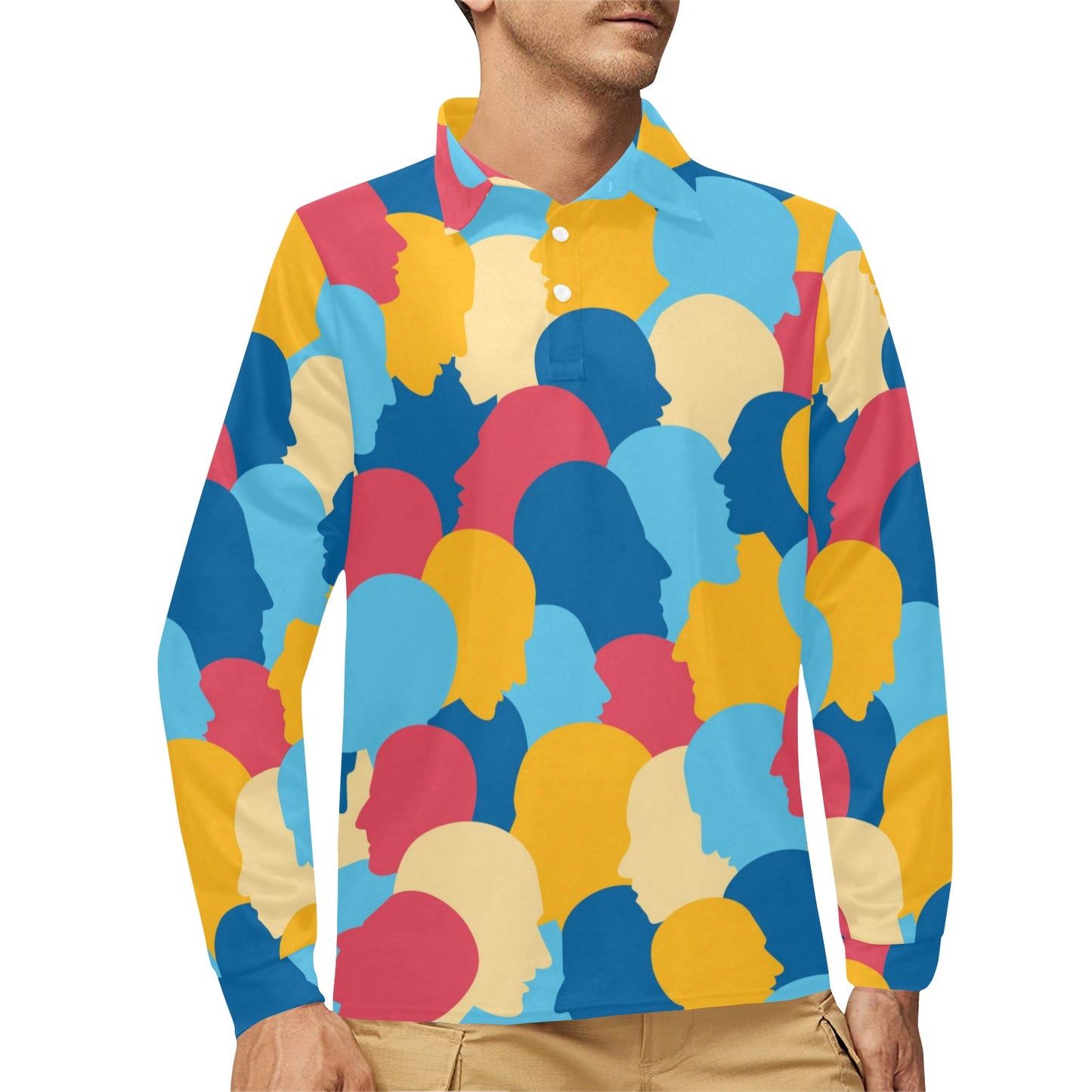 Psychology Pattern Print Design A02 Long Sleeve Polo Shirt For Men's