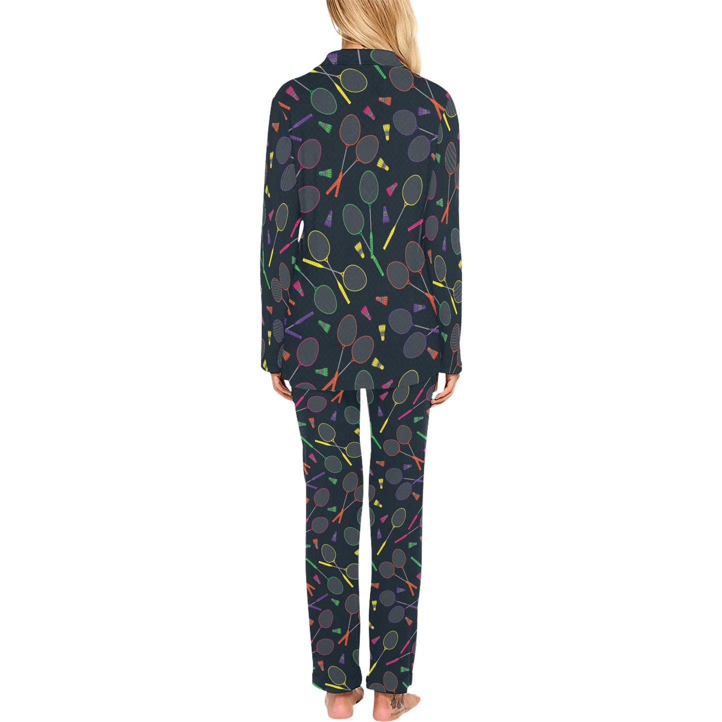 Badminton Pattern Print Design 04 Women's Long Pajama Set