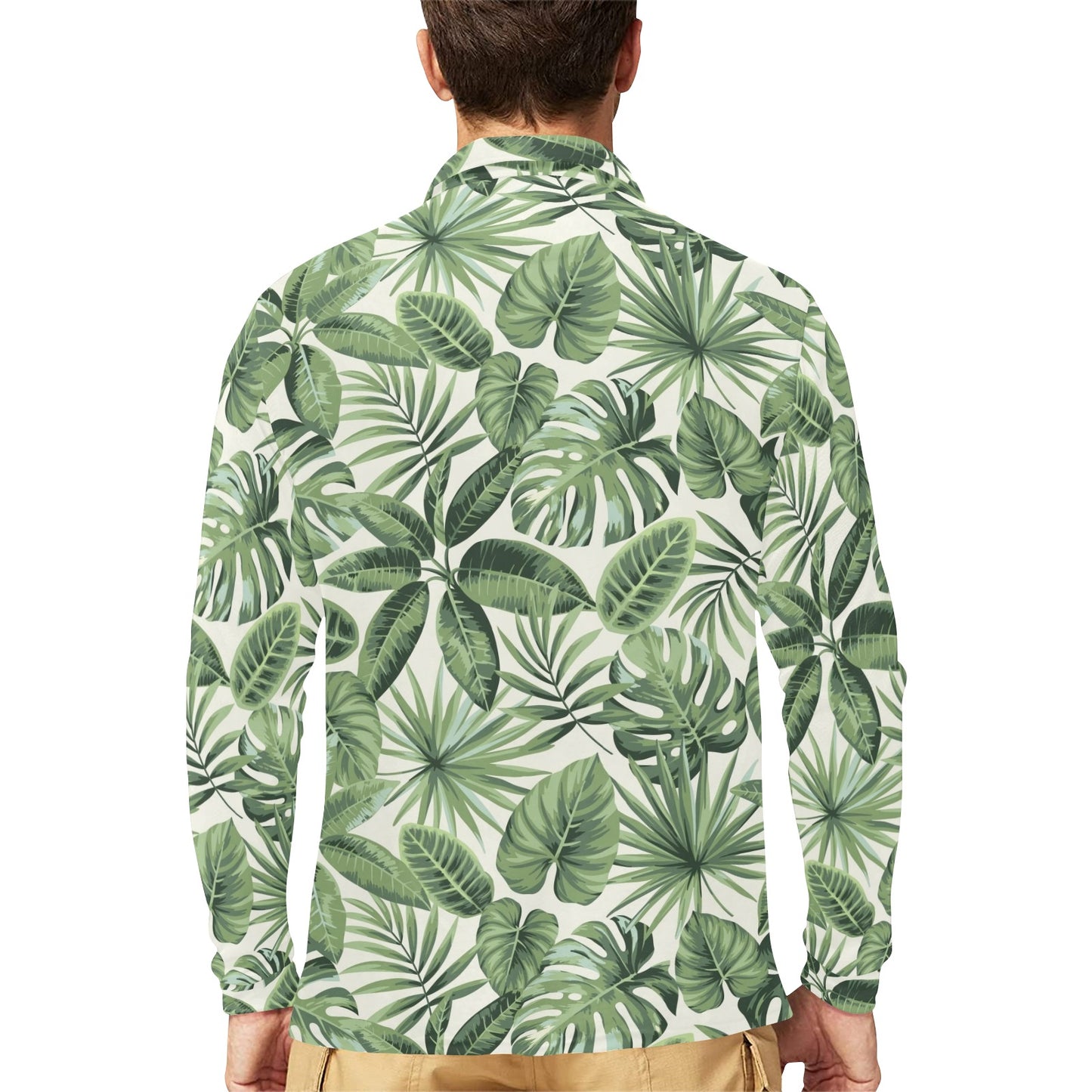 Palm Leaves Pattern Print Design PL014 Long Sleeve Polo Shirt For Men's