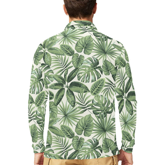 Palm Leaves Pattern Print Design PL014 Long Sleeve Polo Shirt For Men's
