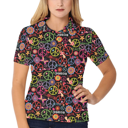 Peace Sign Colorful Design Print Women's Polo Shirt