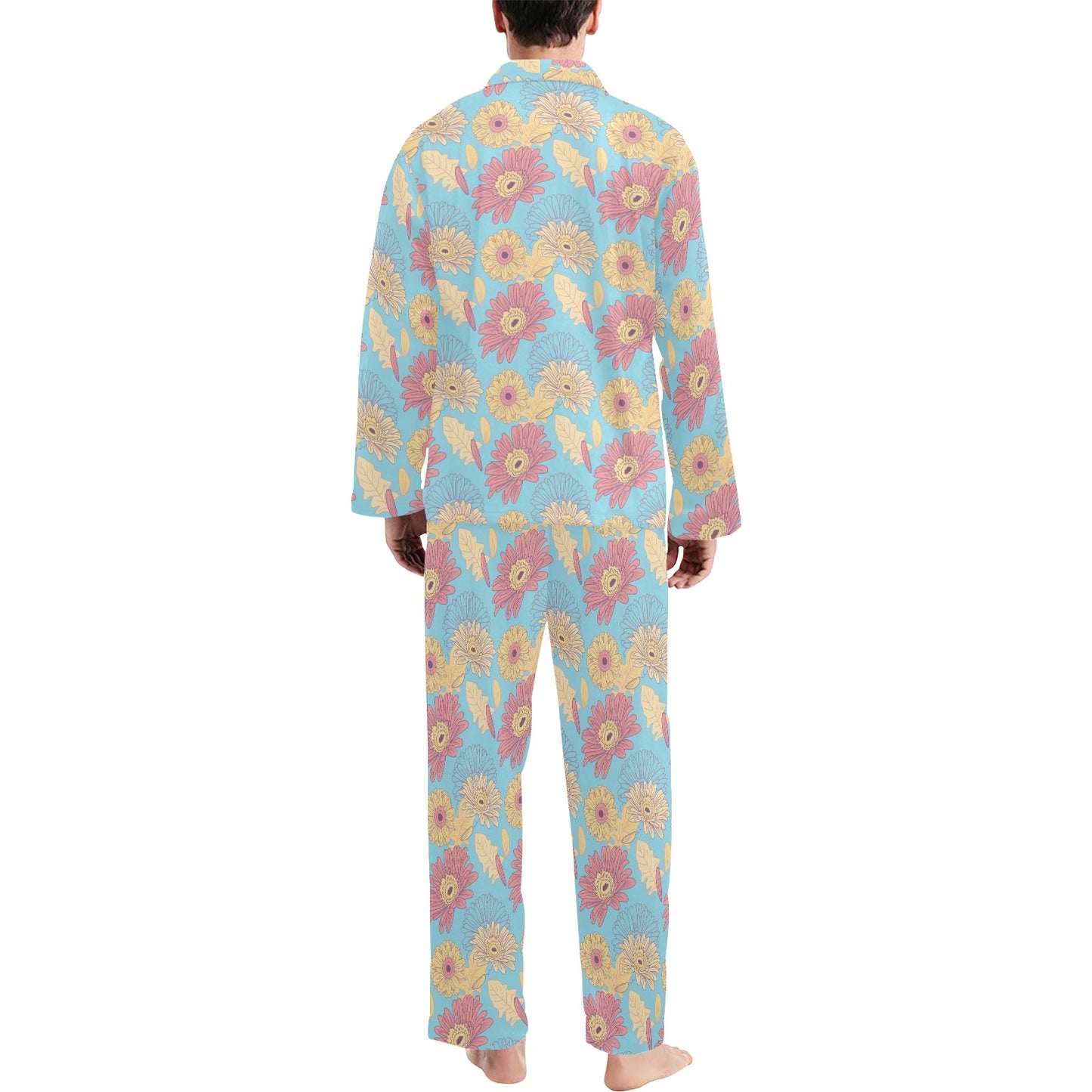 Gerberas Pattern Print Design GB04 Men's Long Pajama Set