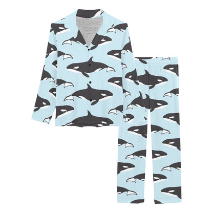 Killer Whale Pattern Print Design 01 Women's Long Pajama Set