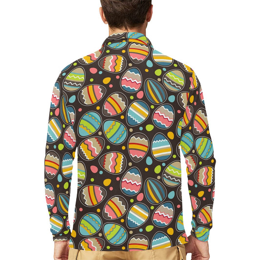 Easter Eggs Pattern Print Design RB03 Long Sleeve Polo Shirt For Men's