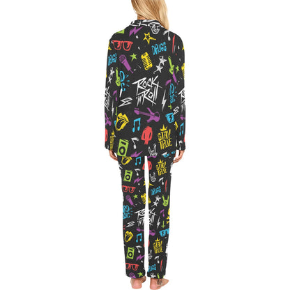 Rock and Roll Pattern Print Design A02 Women's Long Pajama Set