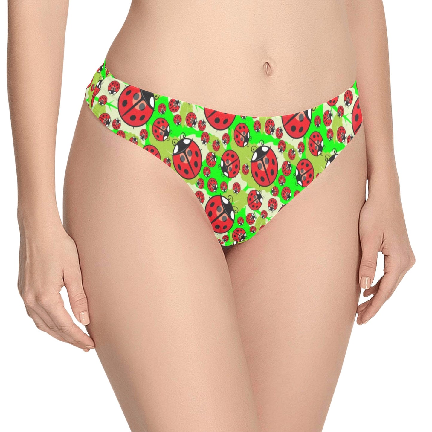 Ladybug with Leaf Print Pattern Women's Thongs