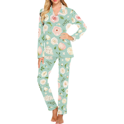 Lisianthus Pattern Print Design 01 Women's Long Pajama Set