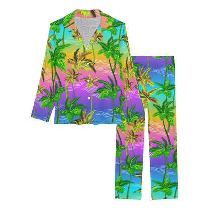 Palm Tree Rainbow Pattern Women's Long Pajama Set