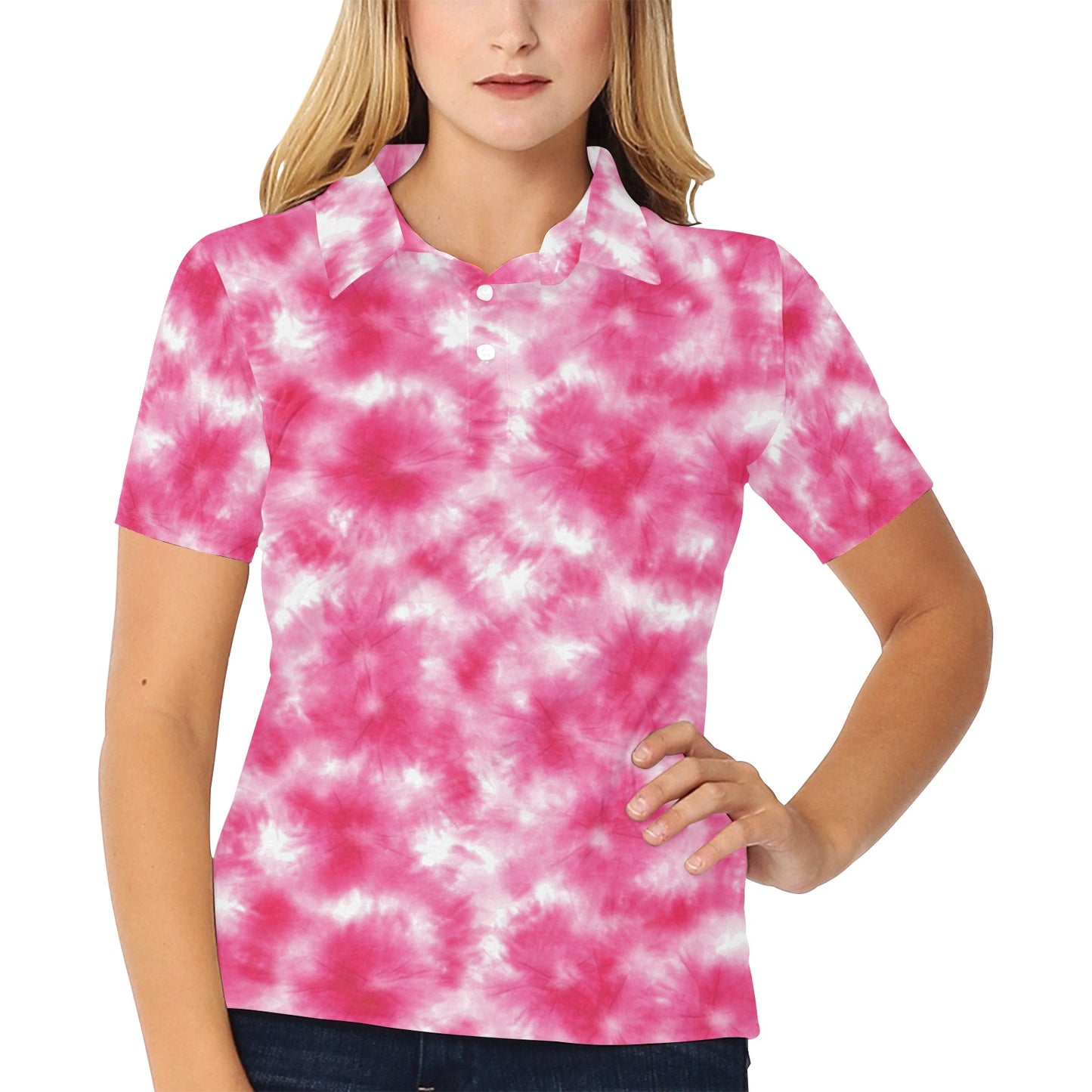 Tie Dye Pink Print Design LKS304 Women's Polo Shirt