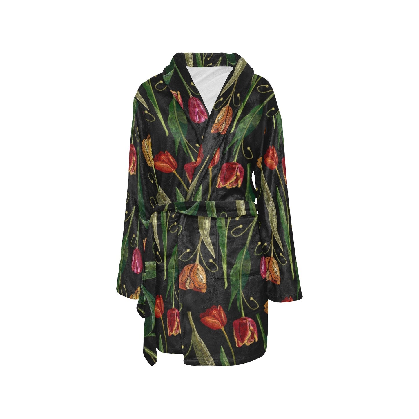 Tulip Embroidered Pattern Print Design TP01 Women's Fleece Robe