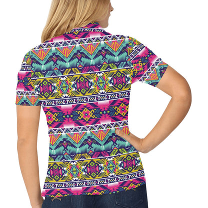 Indian Navajo Color Themed Design Print Women's Polo Shirt