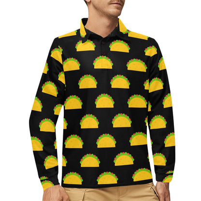 Taco Pattern Print Design TC06 Long Sleeve Polo Shirt For Men's