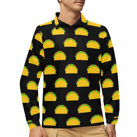 Taco Pattern Print Design TC06 Long Sleeve Polo Shirt For Men's