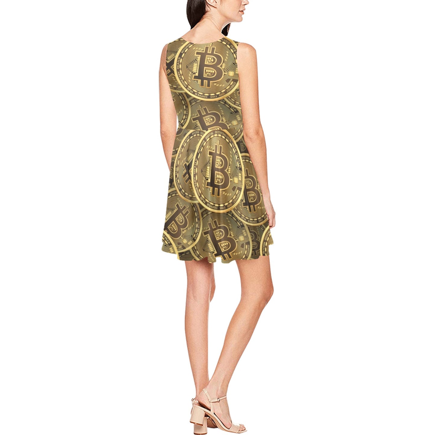 Bitcoin Pattern Print Design DO01 Sleeveless Dress
