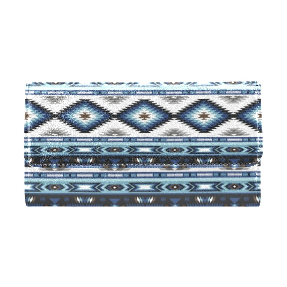 Navajo Dark Blue Print Pattern Women's Trifold Wallet