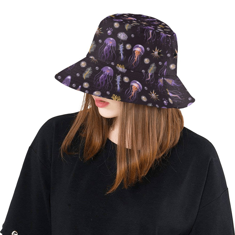 Seaweed With Jelly Fish Print Design LKS305 Unisex Bucket Hat