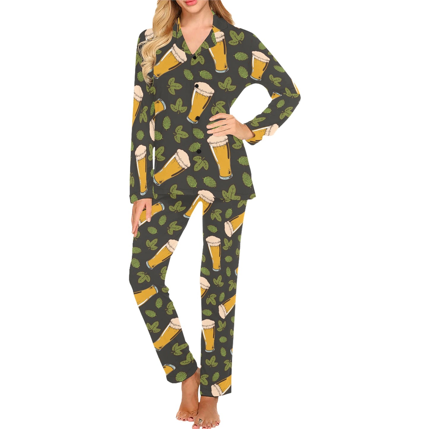 Beer Iris Pattern Print Design 02 Women's Long Pajama Set
