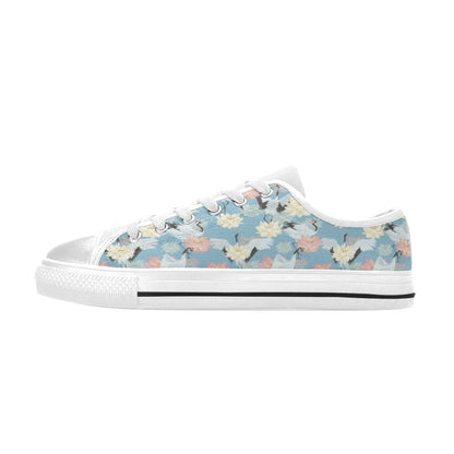 Water Lily Print Design LKS304 Women's White Low Top Shoes