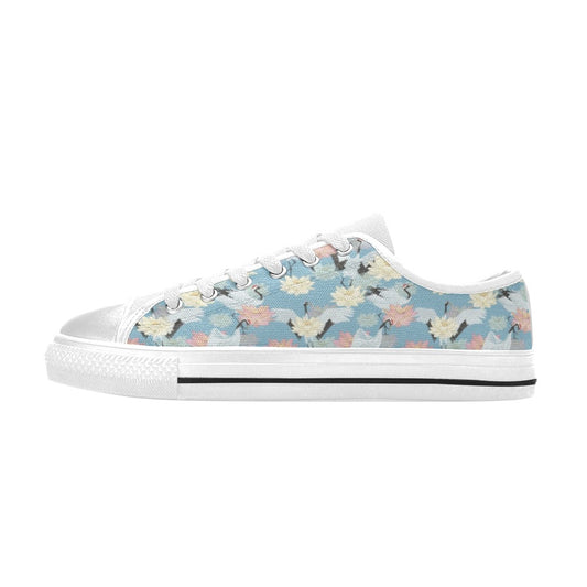 Water Lily Print Design LKS304 Women's White Low Top Shoes