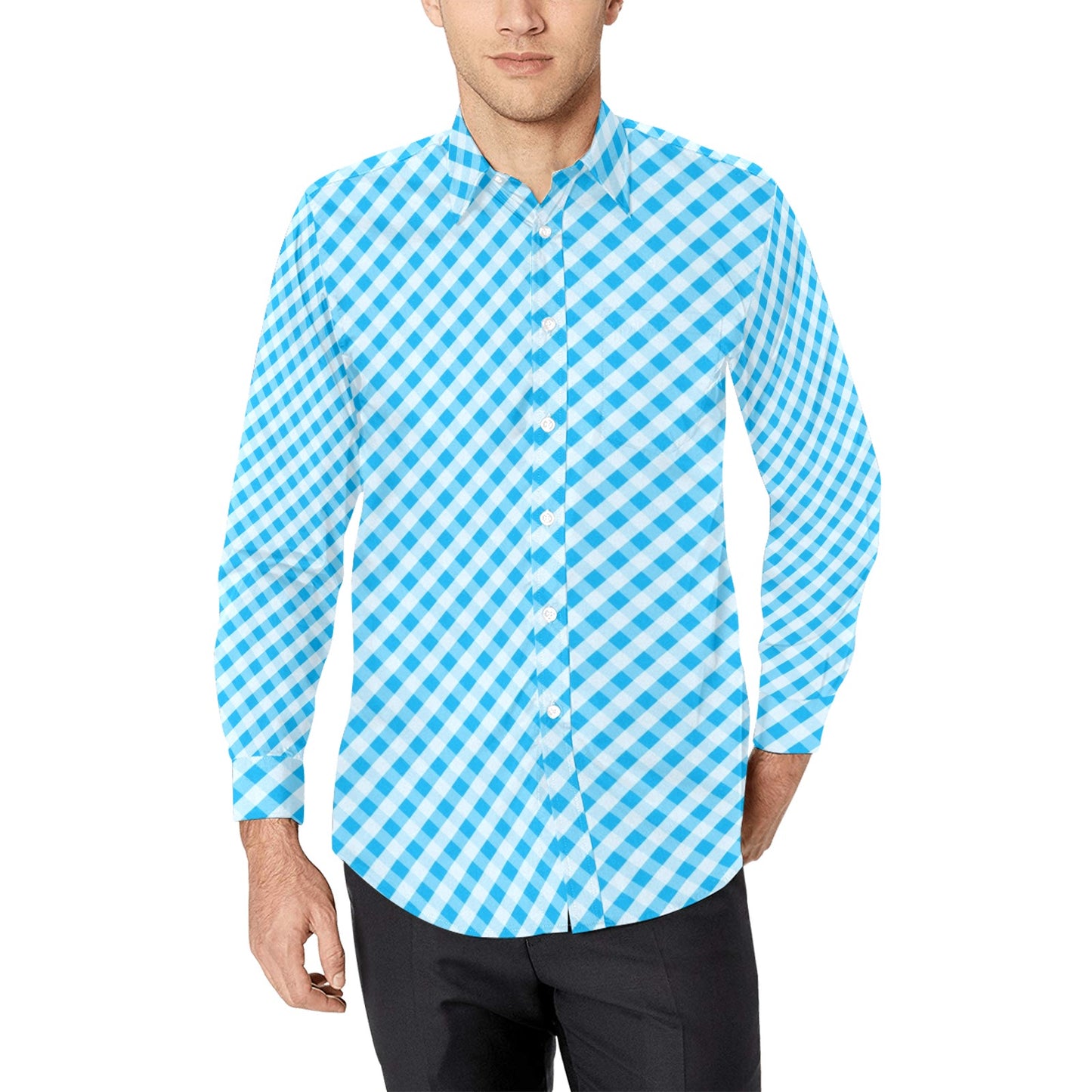 Gingham Print Design LKS401 Men's Long Sleeve Dress Shirt