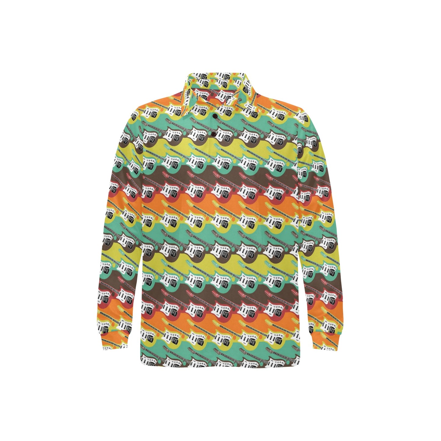 Electric Guitar Print Design LKS401 Long Sleeve Polo Shirt For Men's