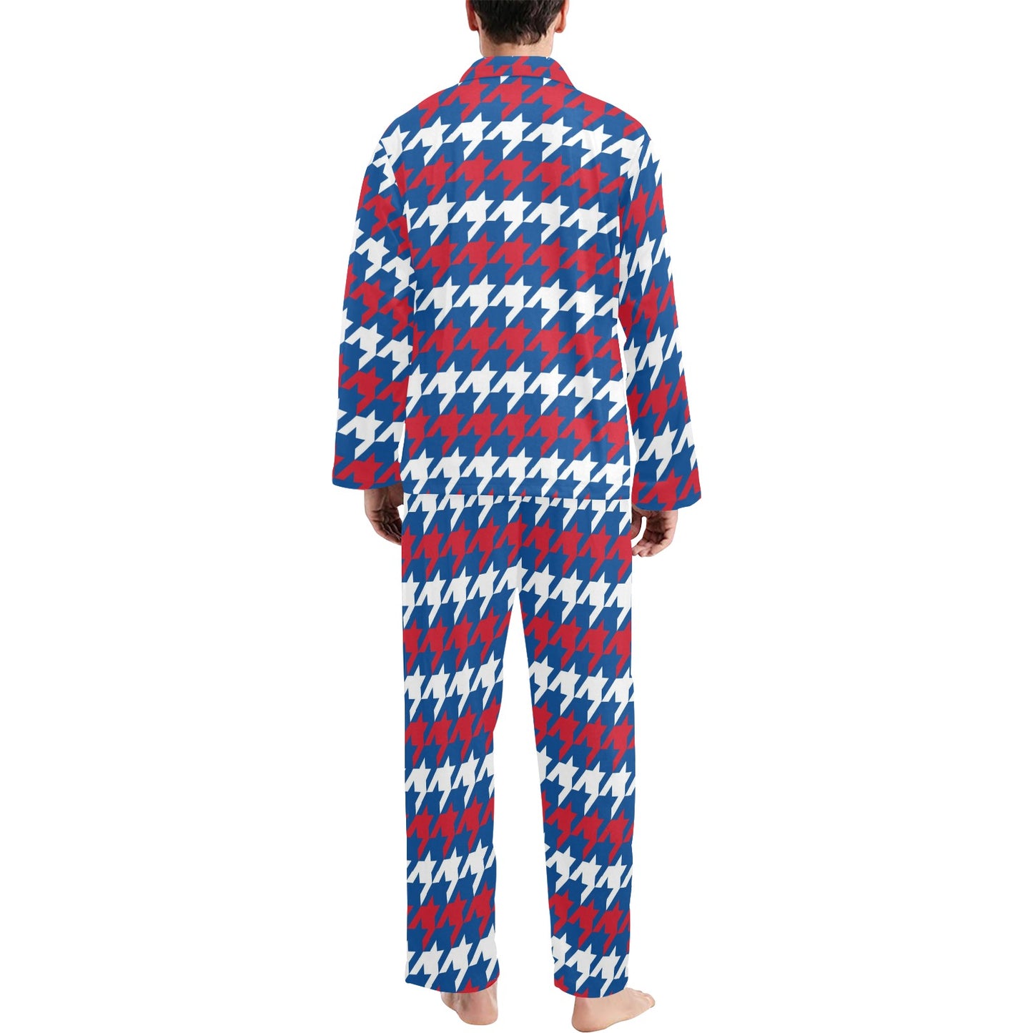 Patriotic Houndstooth Pattern Print Design A02 Men's Long Pajama Set