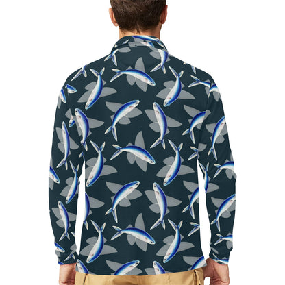 Flying Fish Pattern Print Design 04 Long Sleeve Polo Shirt For Men's