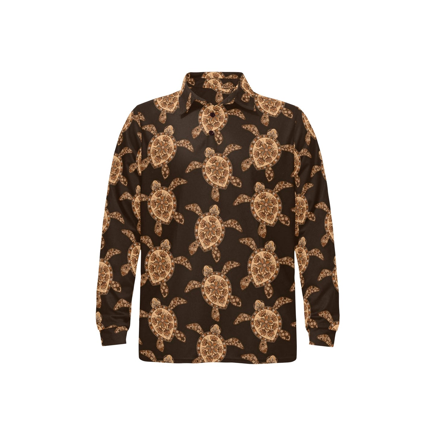 Tribal Sea Turtle Pattern Print Design T09 Long Sleeve Polo Shirt For Men's