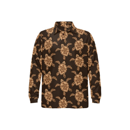 Tribal Sea Turtle Pattern Print Design T09 Long Sleeve Polo Shirt For Men's