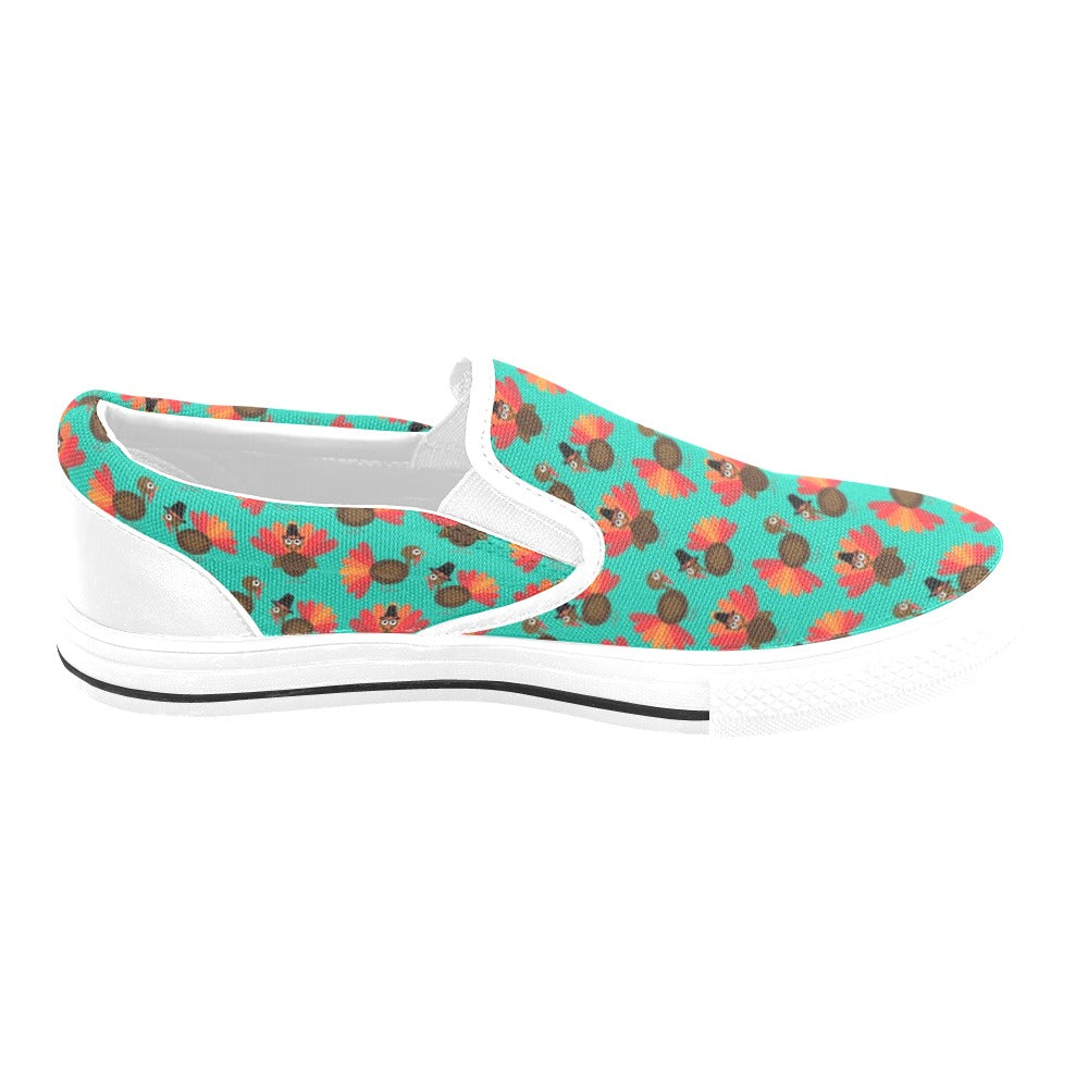 Thanksgiving Print Design LKS307 White Slip Ons Canvas Women's Shoes