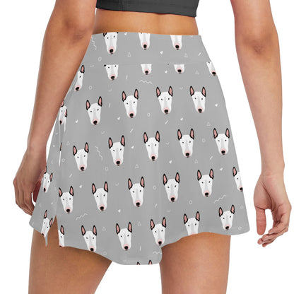 Bull Terrier Head Print Pattern 17" Golf & Pickleball Skort with Pockets