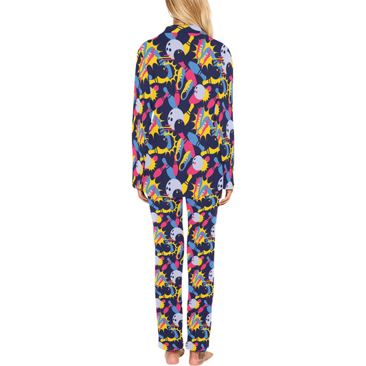 Bowling Pattern Print Design 02 Women's Long Pajama Set